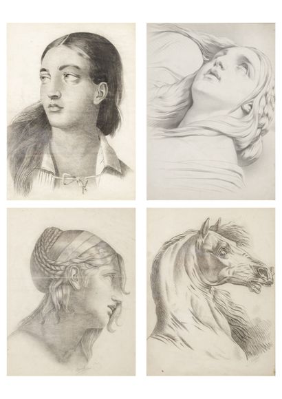 Ecole française du XIXème siècle dans le goût Néoclassique Lot of 4 drawings or engravings:...