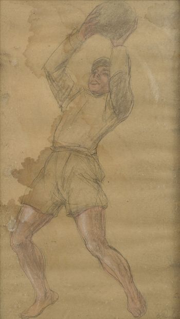 Odilon ROCHE (1868-1947) Le footballeur.

Mine de plomb et aquarelle sur papier.

Signé...