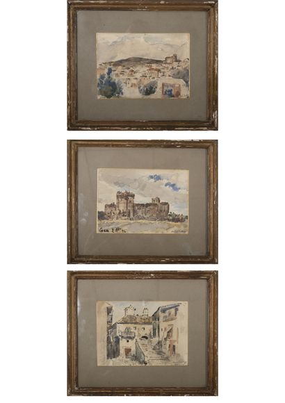 Daniel ZULOAGA BONETA (1852-1921) Lot de trois aquarelles sur papier :

- Château.

Annoté...