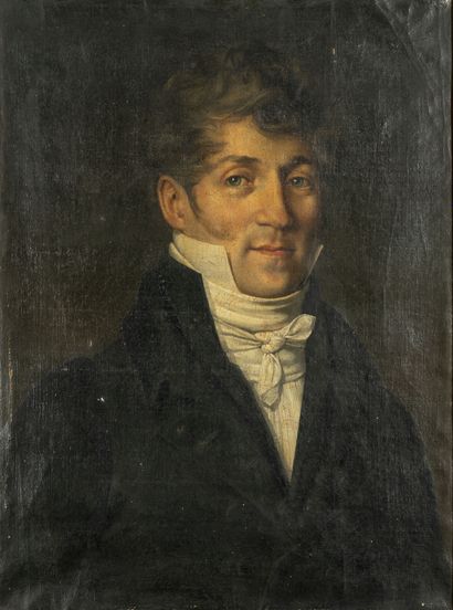 ÉCOLE FRANCAISE de la première moitié du XIXème siècle Portrait d'homme à la redingote...