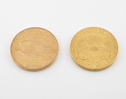 ETATS-UNIS Lot de deux pièces de 20 dollars or, 1904 et 1923.

Poids total : 66.83...