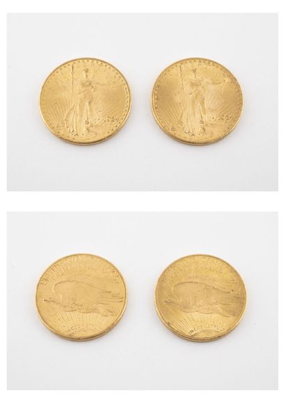 ETATS- UNIS Lot de deux pièces de 20 dollars or, 1924. 

Poids total : 66.85 g.

Usures...