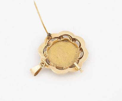 null Broche pendentif en or jaune (750) retenant une pièce de 20 francs or, IIIème...