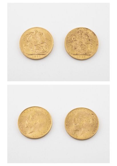 GRANDE BRETAGNE Two gold sovereigns, George V, 1927 and 1928.

Total weight : 15.98...