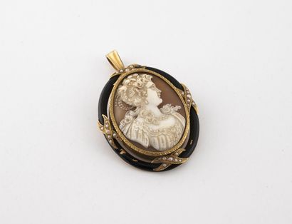 Yellow gold (750) medallion brooch centered...