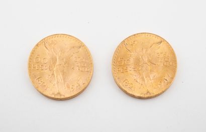 MEXIQUE 
Lot de deux pièces de 50 pesos, 1821-1947.

Poids total : 83.3 g. 

Petites...