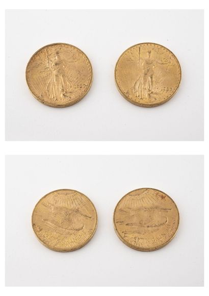 ÉTATS UNIS Lot de deux pièces de 20 dollars or, Liberty, 1923.

Poids : 66.85 g.

Rayures...