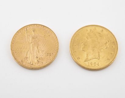 ETATS-UNIS Lot of two 20 dollars gold coins, 1904 and 1923.

Total weight : 66.83...