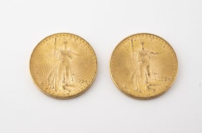 ÉTATS UNIS Lot of two 20 dollars gold coins, Liberty, 1924.

Total weight : 66.85...