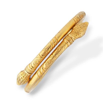 Bracelet jonc en or jaune (750), les extrémités...