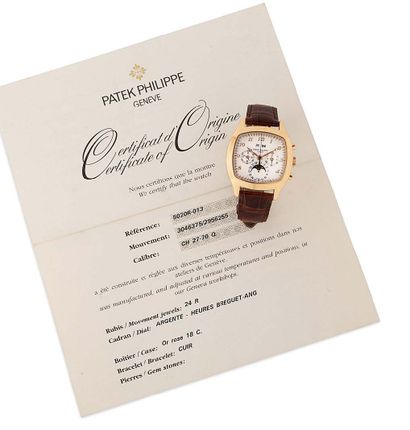 PATEK PHILIPPE Rare et belle montre chronographe en or rose 750 millièmes à calendrier...