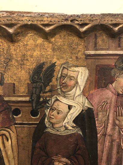 Ecole espagnole du XVème siècle La Dormition d'un saint abbé. Un roi et son épouse,...
