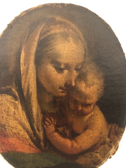 Francesco II ZUGNO (1709-1787) Virgin and Child.
Oil on canvas of oval form.
16 x...