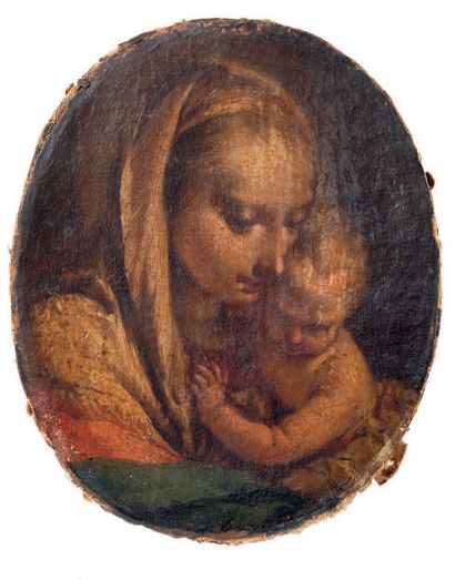 Francesco II ZUGNO (1709-1787) Virgin and Child.
Oil on canvas of oval form.
16 x...