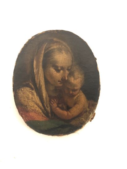 Francesco II ZUGNO (1709-1787) Virgin and Child. Oil on canvas of oval form. 16 x...