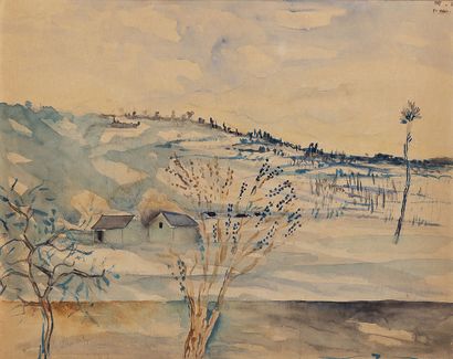 Jean DUFY (1888-1964) Paysage.
Aquarelle sur papier marouflé sur carton.
Signé en...