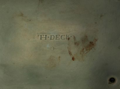 Théodore DECK (1823-1891) Paire de vases à panse bombée et col évasé, à décors de...
