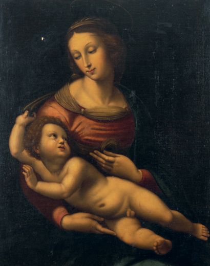 D'après Raffaello SANTI ou SANZIO dit RAPHAEL (1483-1520) La Vierge à l'Enfant dit...