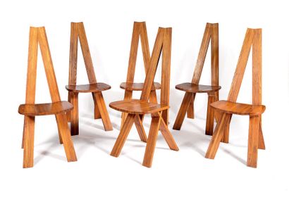 Pierre CHAPO (1927-1987) S 45. Suite of six Chlacc chairs. Model created in 1979....