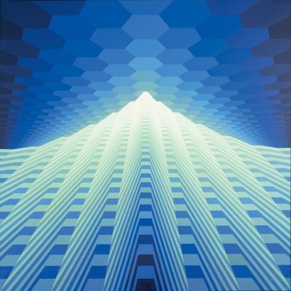 YVARAL (1934-2002) Pyramidal structure, 1983.
Acrylic on canvas.
Signed lower middle,...