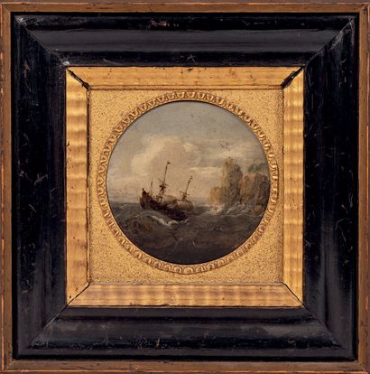 Attribué à Bonaventura PEETERS (Anvers 1614-id.1657) Sailboat on a rough sea.
Oil...