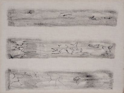 Henri Michaux (1899-1984) Untitled, circa 1960-61. Ink on canvas mounted on board....