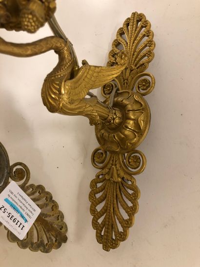  Pair of ormolu sconces with a bouquet of three light arms in the form of horns,...