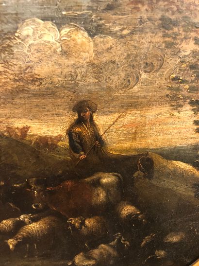 Ecole italienne de la seconde moitié du XVIIème siècle Shepherd and his flock at...