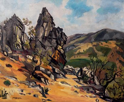 Yves BRAYER (1907-1990) Landscape of the Cevennes.
Oil on canvas.
Signed lower left.
54...