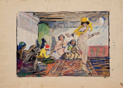 Lucien SIMON (1861-1945) La danseuse orientale.
Encre, aquarelle et gouache sur papier.
Signé...
