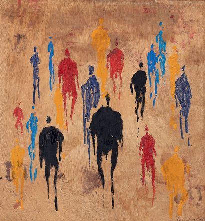 Bernard QUENTIN (1923-2020) Crowd n°VIII, 1960. Oil on panel. Signed and dated lower...