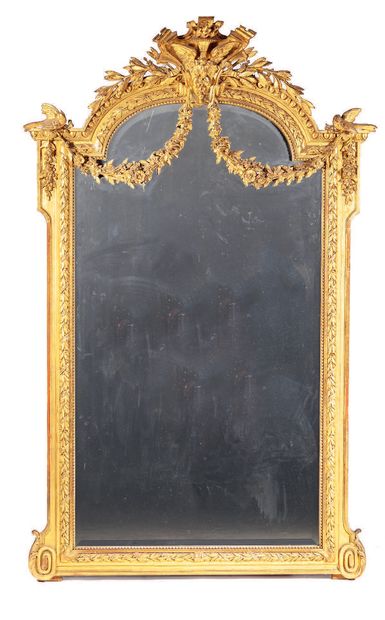 Important miroir de cheminée en bois et plâtre...