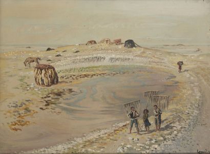 LEONID (1896-1976) Goëmonniers in Molène, 1946.

Oil on canvas.

Signed and dated...