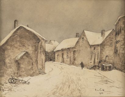 Pieter TEN CATE (1869-1937) Village under the snow, 1908.

Ink and ink wash on paper.

Signed...