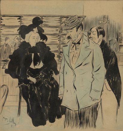 Jacques VILLON (1875-1963) Scène d'intérieur, 1895.

Encre et aquarelle sur papier.

Signé...