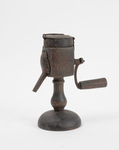 null Spice mill, called elephant trunk, in stained beech and wrought iron, on round...