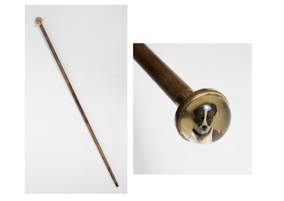 null Cane with knob decorated with a half-sphere in sulfur with dog head.

Wooden...