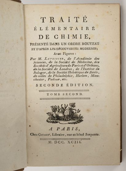 M. LAVOISIER Traité élémentaire de Chimie.

Paris, by Cruchet, 1793. In-8. 2 volumes....