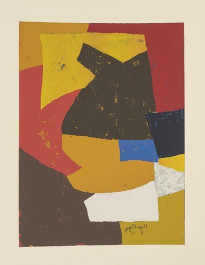 D'après Serge POLIAKOFF (1900-1969) Composition en rouge, jaune et brun.

Sérigraphie...