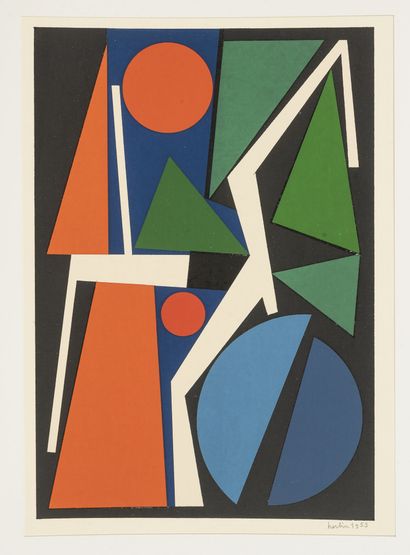 Auguste HERBIN (1881-1960) Fou,1953. 
Sérigraphie en couleurs sur papier. 
Signé...