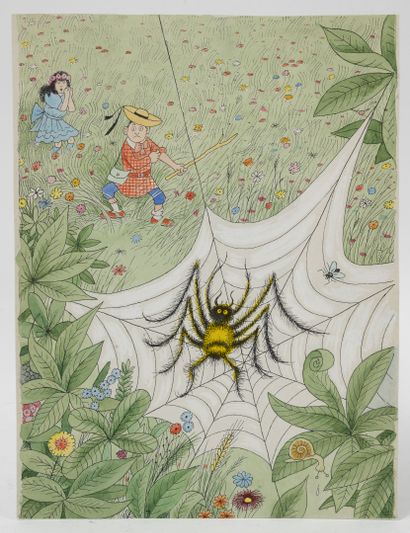 Albert DUBOUT (1905-1976) The time of secrets, 1965.

The spider. 

Mixed media:...