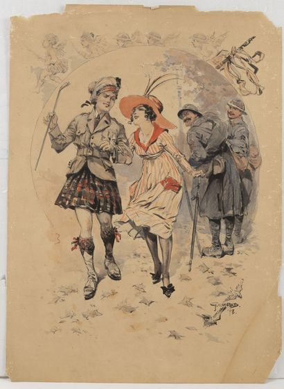 Georges CONRAD (1874-1936) Élégante au bras d'un soldat écossais, 1918.

Mine de...