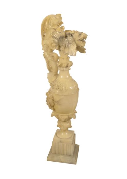 Large decorative ewer, on pedestal, in two...