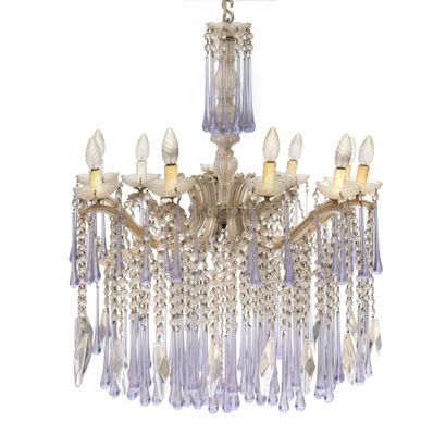 MURANO, XXème siècle Chandelier with ten lights with brass mounting decorated with...
