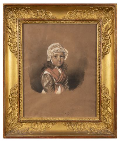 Julien Léopold BOILLY (1796-1874) Portrait de fillette au bonnet en dentelle. 1830....