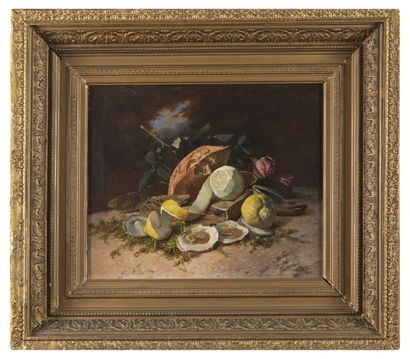 David DE NOTER (1818-1892) Still life with oysters, lemons and roses.

Oil on canvas....