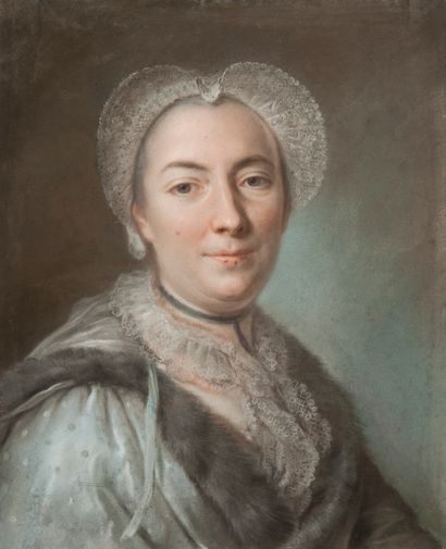 Attribué à Pierre BERNARD (Paris 1704-Marseille 1777) Portrait de dame à la pèlerine...