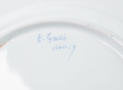 Etablissements GALLE, Nancy - Seven enamelled earthenware plates from the "Chasseurs...