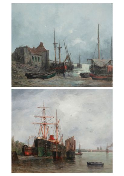 Jules VERNIER (1862-1937) - Port of Conquet in Finistère.

- Boats in repair at Lormont...