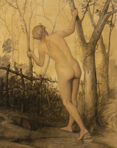 Bénédict MASSON (1819-1893) Naked woman, from behind, holding on to branches. 1884.

Oil...